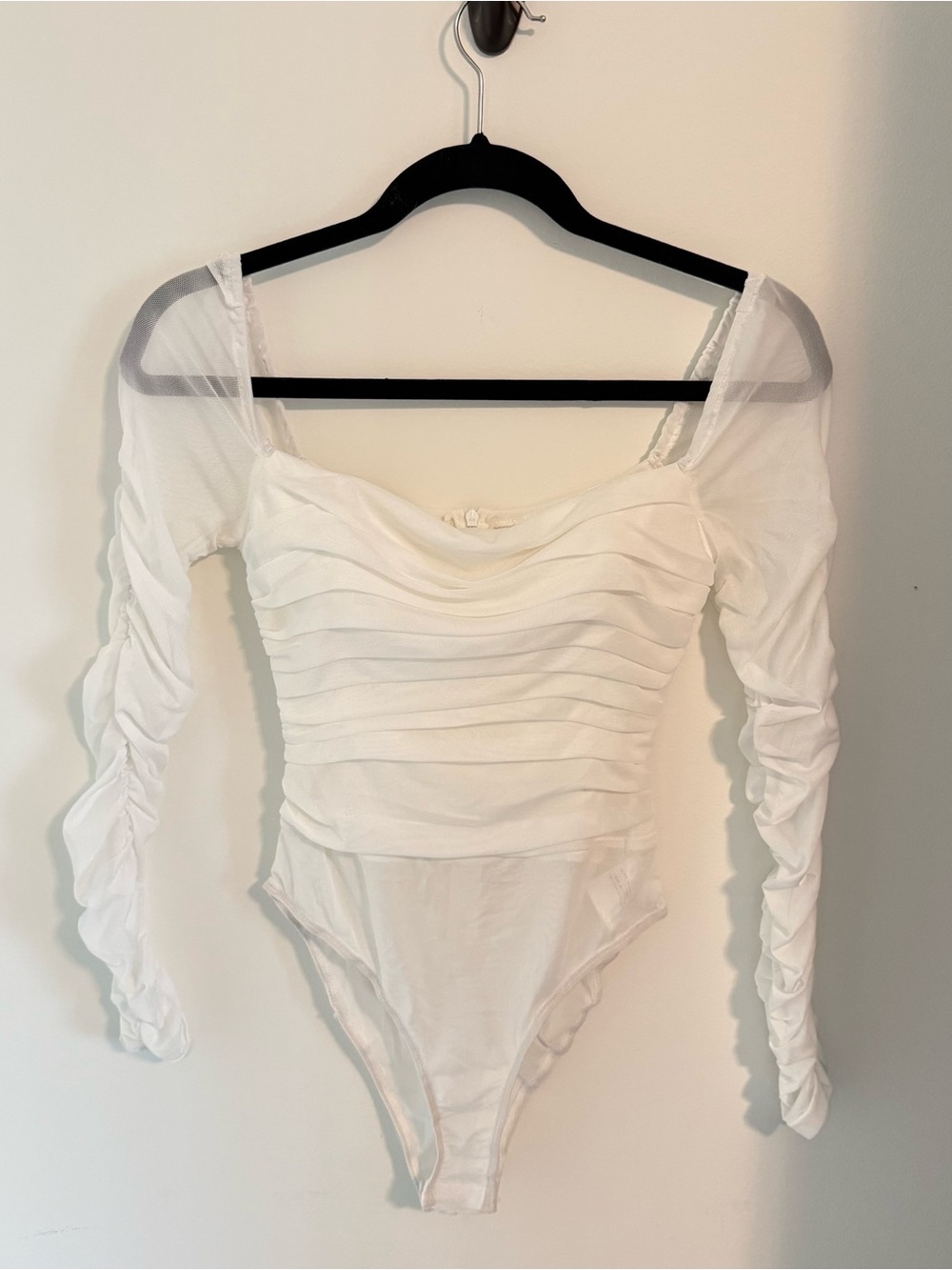 Princess Polly White Ruched Long-Sleeve Bodysuit